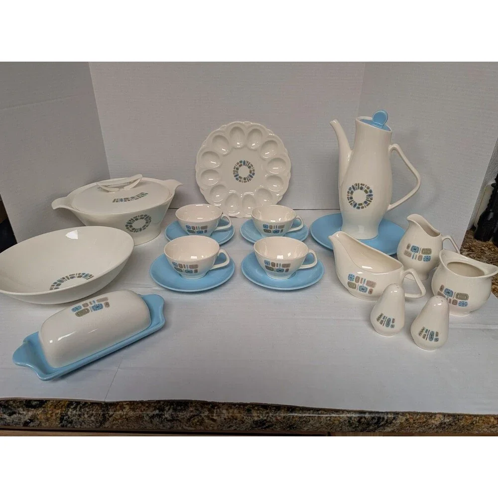 Vintage Atomic Age Mid Century Temporama Canonsburg Pottery Set 49 Pieces